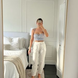 Cropped white linen pants